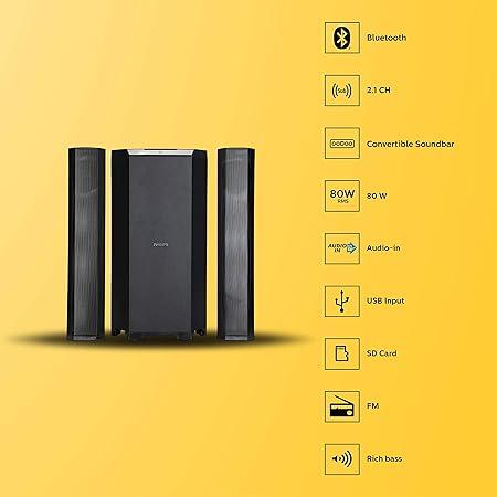 Philips Convertible Soundbar MMS8085B (80W, 2.1 Channel, Black) - Image 2