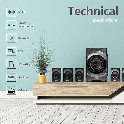 Philips SPA8000B/94 5.1 Channel Multimedia Speaker System, Black - Image 2