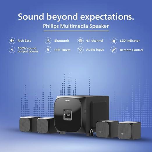 Philips SPA8170B 4.1CH Bluetooth Speaker, 100W, Black - Image 3