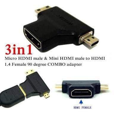 HDMI Female to Micro HDMI or Mini HDMI Male Connector (Black) - Image 2