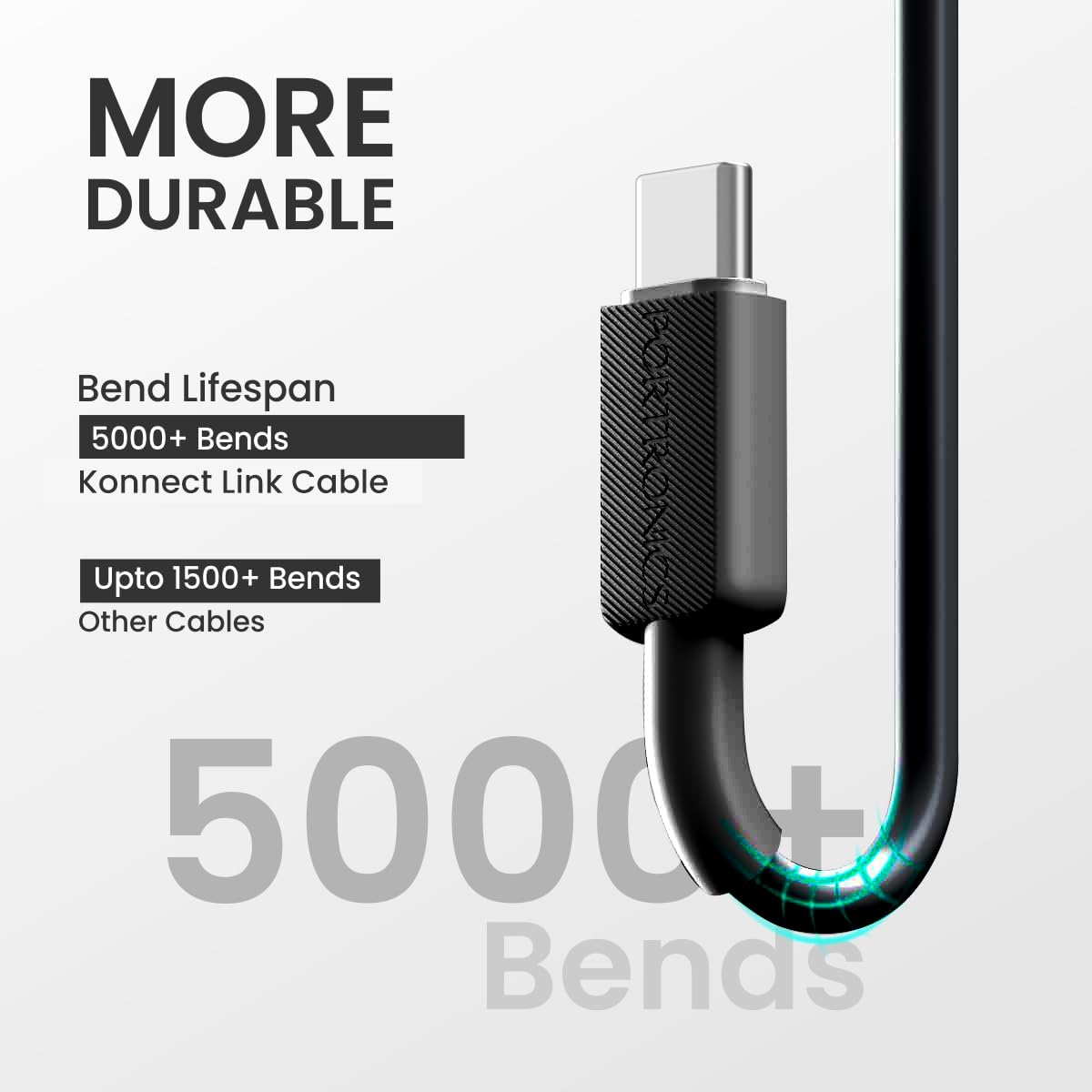 Portronics Konnect Link Type C 3A Fast Charging Cable for Smartphones, Tablets & other Type C devices with 480Mbps Data Sync (Black) - Image 4