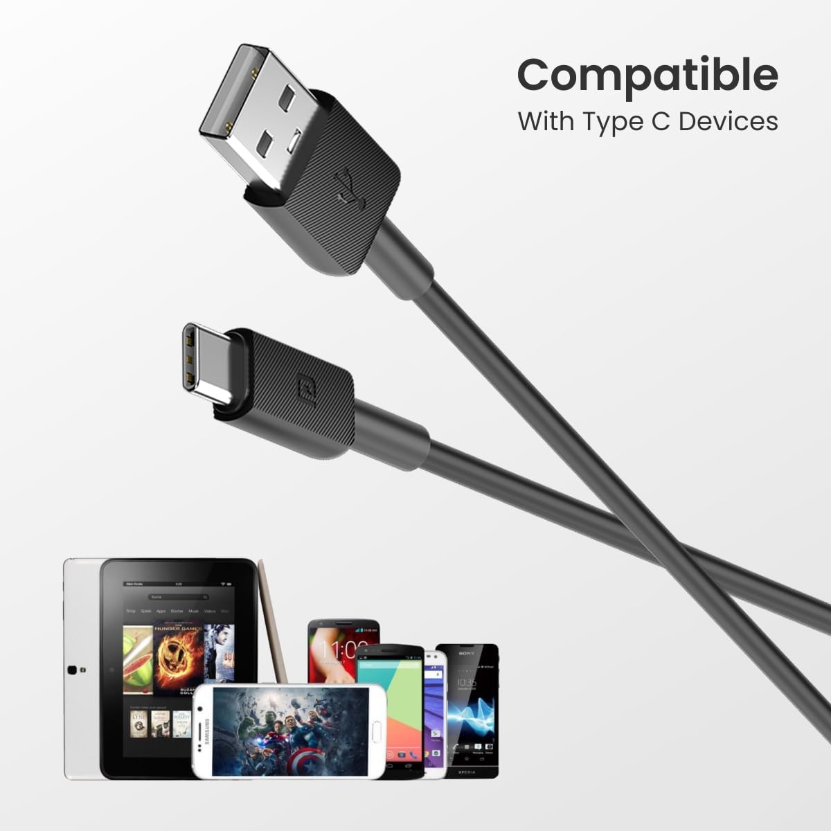 Portronics Konnect Link Type C 3A Fast Charging Cable for Smartphones, Tablets & other Type C devices with 480Mbps Data Sync (Black) - Image 3