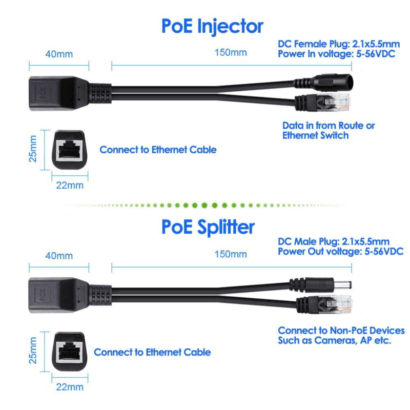 Passive POE Cable - Power Over Ethernet Injector/Splitter Kit RJ45 DC Power - Image 4