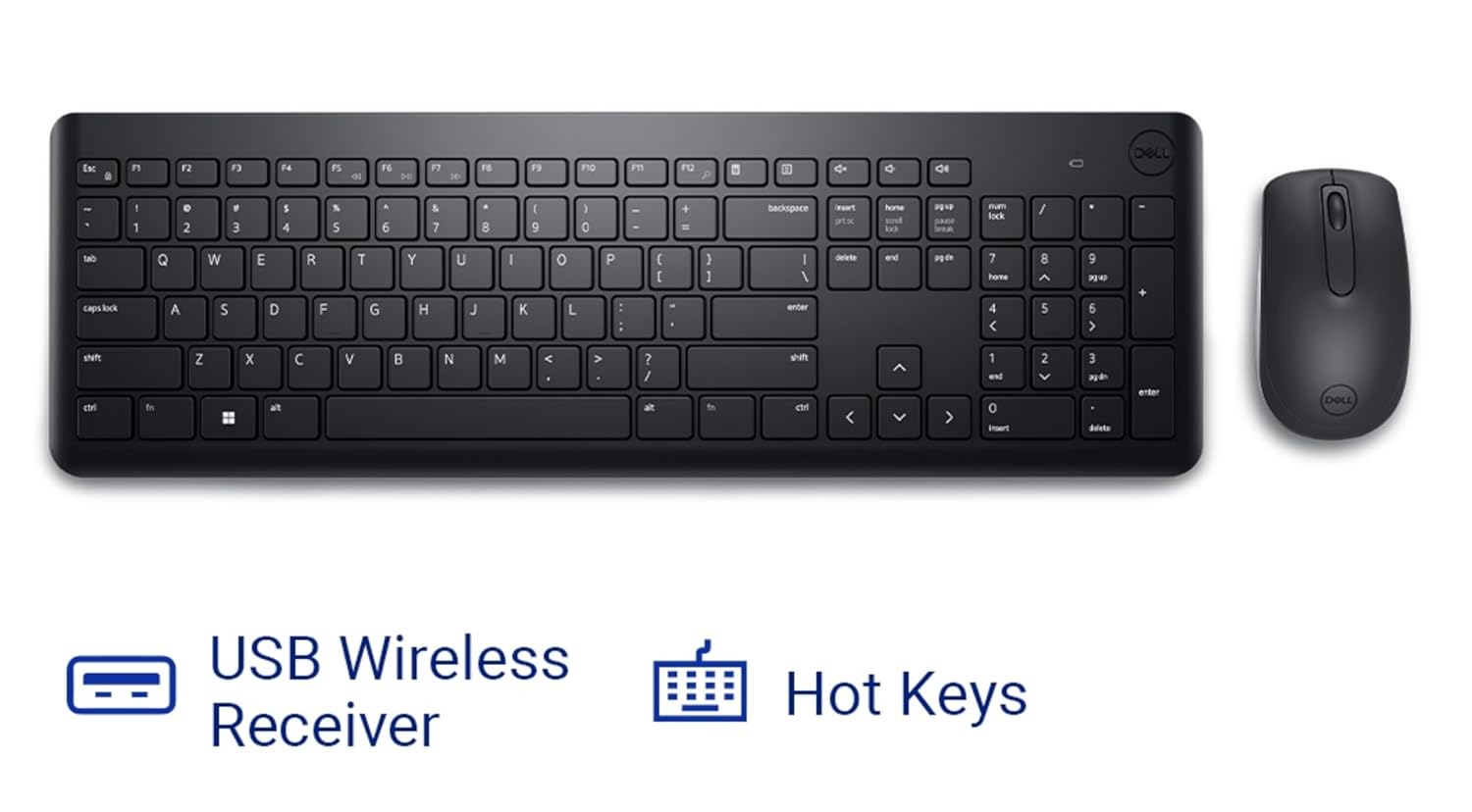 Dell KM3322W Wireless Keyboard and Mouse Combo – Anti-Fade Keys, Spill-Resistant, 36-Month Battery Life – Black - Image 2