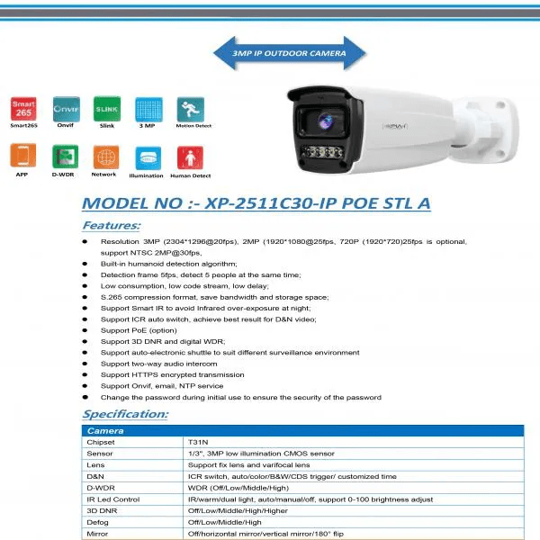 Bullet Camera IP Camera (Outdoor) | Smart Bullet Camera,Motion Detection | Color View | Low Illumination CMOS Image Sensor - Image 3
