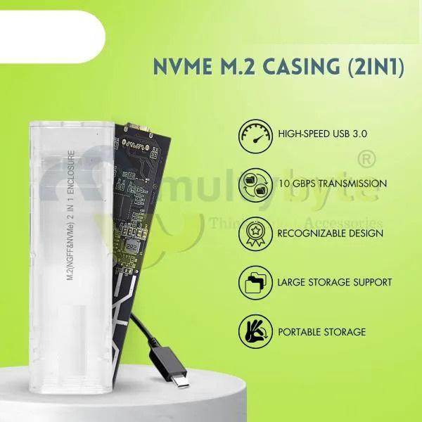 M.2 NVMe & M.2 SSD 2 in 1 Portable Enclosure with USB 3.1 Output Data Transfer rate upto 10 Gbps - Image 4