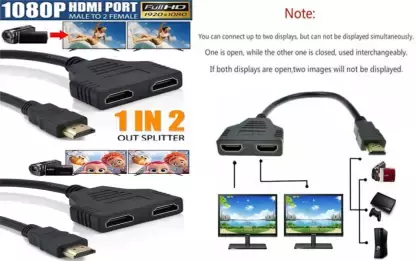 HDMI Male to 2X HDMI Female Y Splitter Switch, Adapter, TV Laptop Cable (Compatible with TV, Projector, LAPTOP, Black) - Image 3