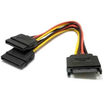 IDE to Dual SATA Power Adapter Y Cable | 15-Pin Male to Dual 15-Pin Female Splitter for Desktop, Laptop, DVR (Black) - Image 2