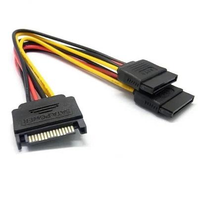 IDE to Dual SATA Power Adapter Y Cable | 15-Pin Male to Dual 15-Pin Female Splitter for Desktop, Laptop, DVR (Black)