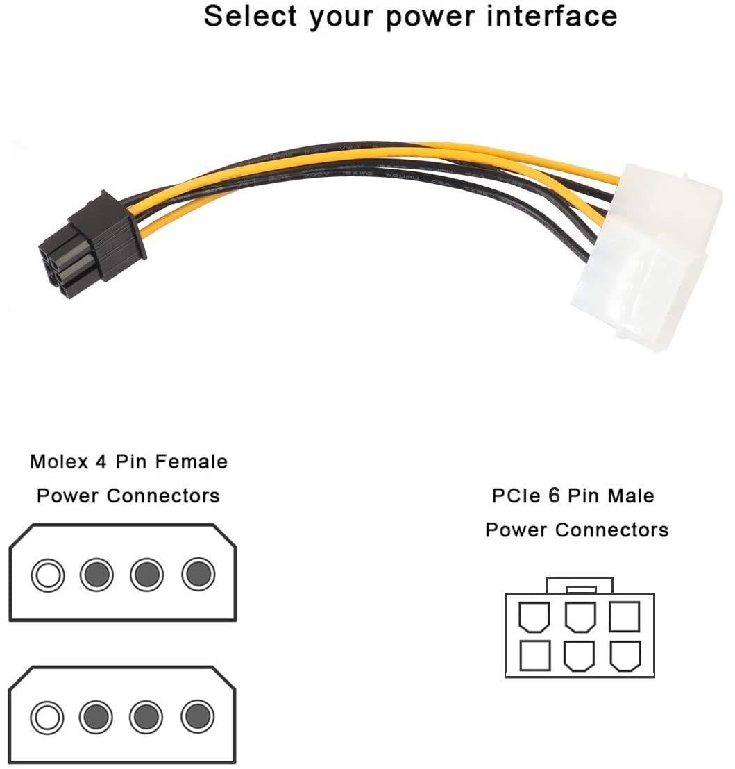 PCI Express 6 Pin to Dual 4 Pin Molex LP4 Power Cable Adapter Video Graphics Card Power Cable - Image 3
