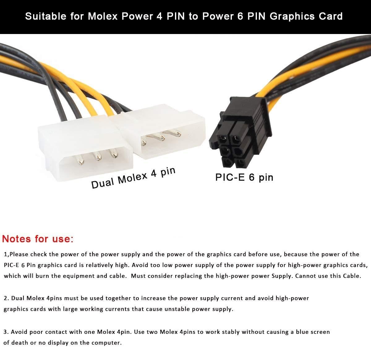 PCI Express 6 Pin to Dual 4 Pin Molex LP4 Power Cable Adapter Video Graphics Card Power Cable - Image 5