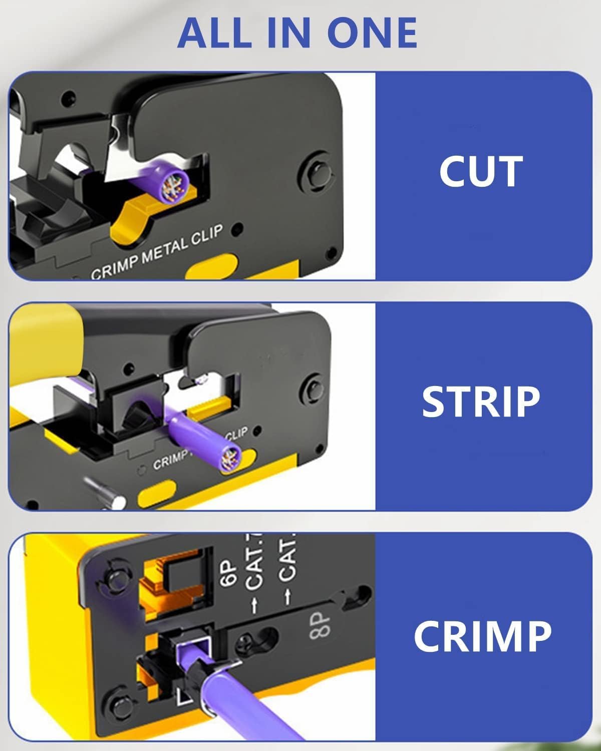 Passthrough Crimping Tool | Cat5/ Cat7 Multifunctional Crimp Tool Alloy Carbon Steel, 6P 8P RJ11 RJ12 RJ45 STP/UTP Ethernet Cable Modular Crimping Tool - Image 8