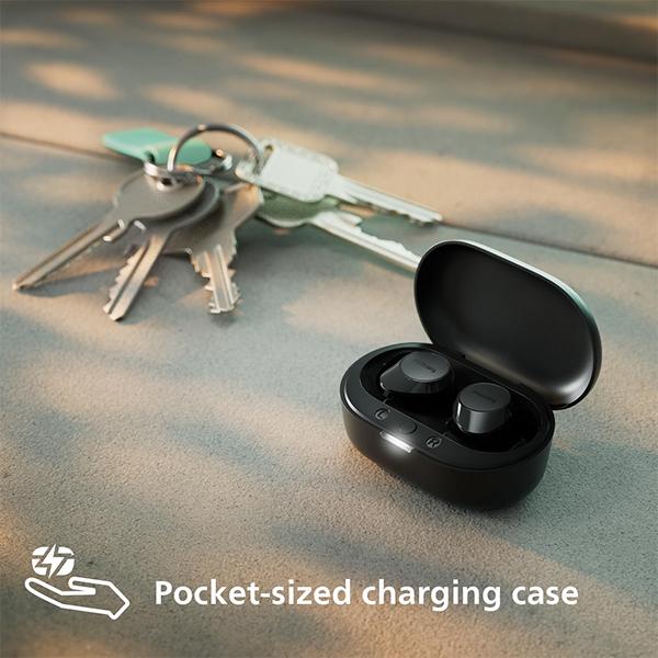 PHILIPS TAT1209BK/00 True Wireless Earbuds, in-Ear Active Noise Cancelling Bluetooth v5.3 Earphones with Mic, 18H Play Time, Shank Shape, IPX4, Touch Controls & Charging Case for iPhone/iPad (Black) - Image 3