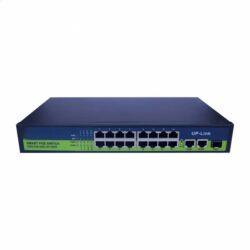 PoE Ethernet Switch Ai Poe (16Fe+2Ge+2 Sfp) PoE Ethernet Switch Ai Poe (16Fe+2Ge+2 Sfp) Over Ethernet Switch 2 Port Uplink Giga, 802.3Af/At Poe+100MB-ps, 300W BuiltIn Power, Extend To 250Meter, Unmanaged Metal Plug And Play