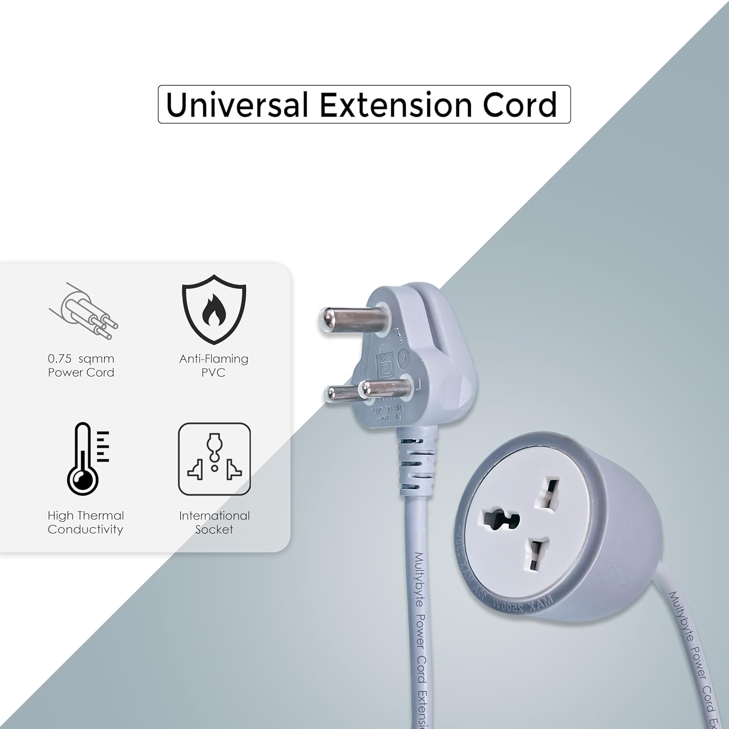Power Cord Extension Cable (Male to Female) with Heavy Duty Long Wire Cord, Single Outlet Socket, 3 pins Extension Cord for Indoor Outdoor Use - Image 3