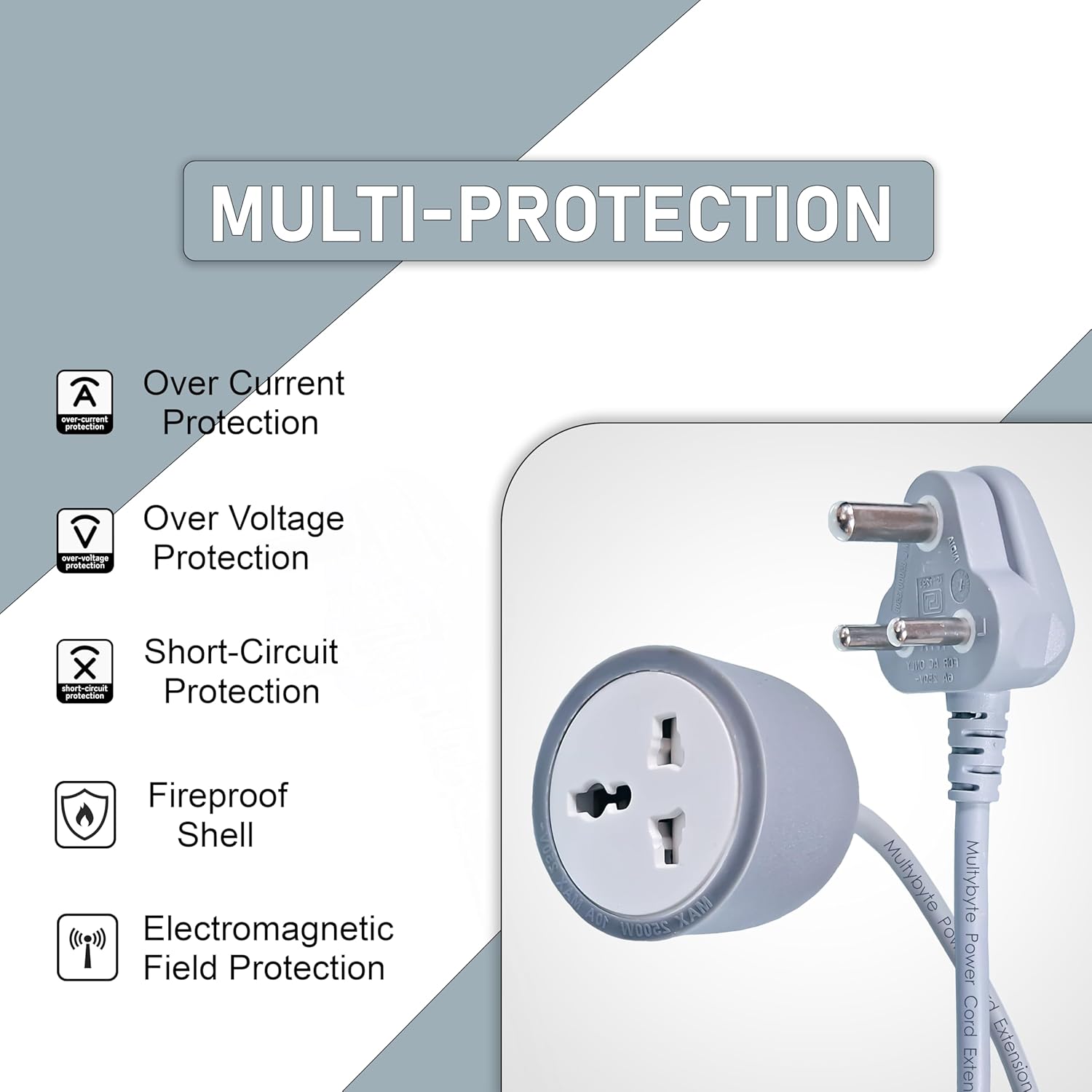 Power Cord Extension Cable (Male to Female) with Heavy Duty Long Wire Cord, Single Outlet Socket, 3 pins Extension Cord for Indoor Outdoor Use - Image 2