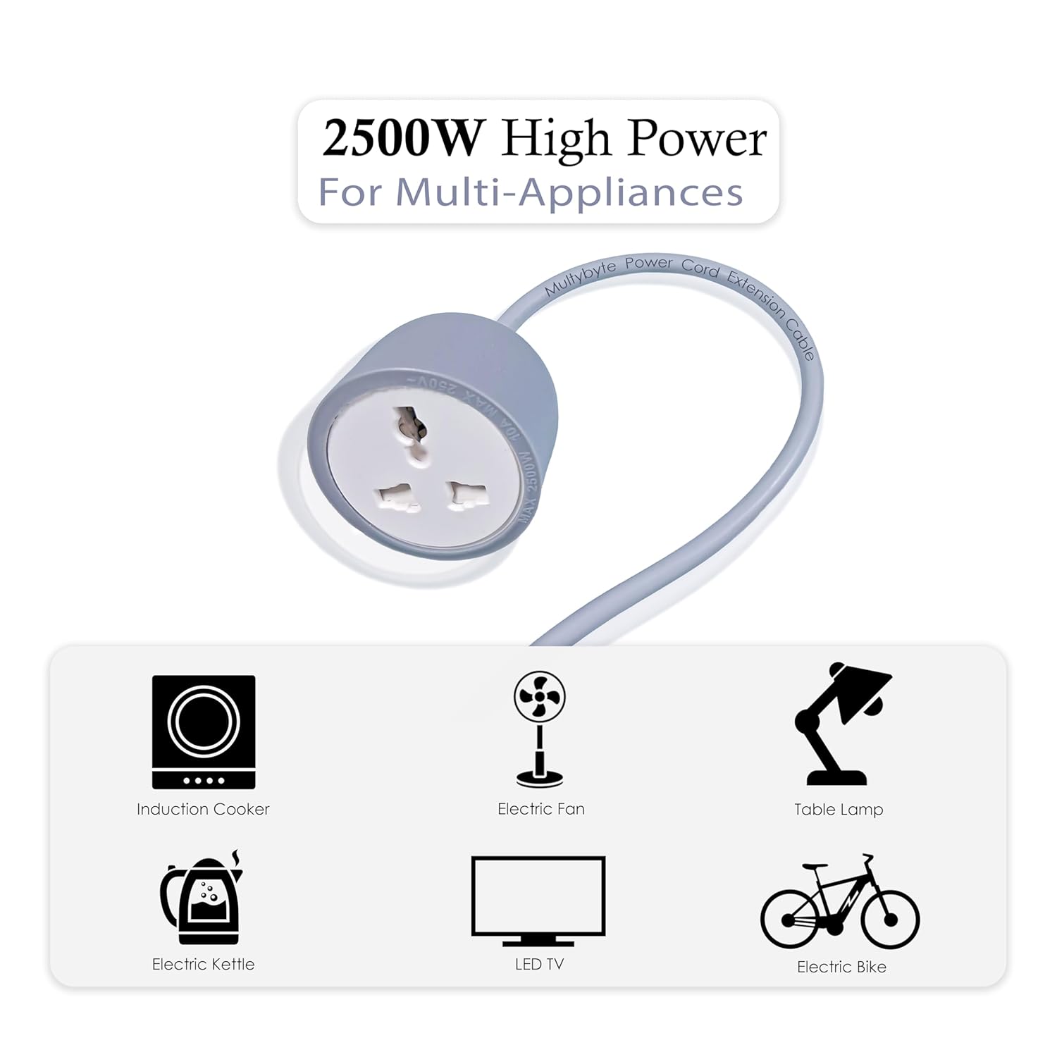Power Cord Extension Cable (Male to Female) with Heavy Duty Long Wire Cord, Single Outlet Socket, 3 pins Extension Cord for Indoor Outdoor Use - Image 5