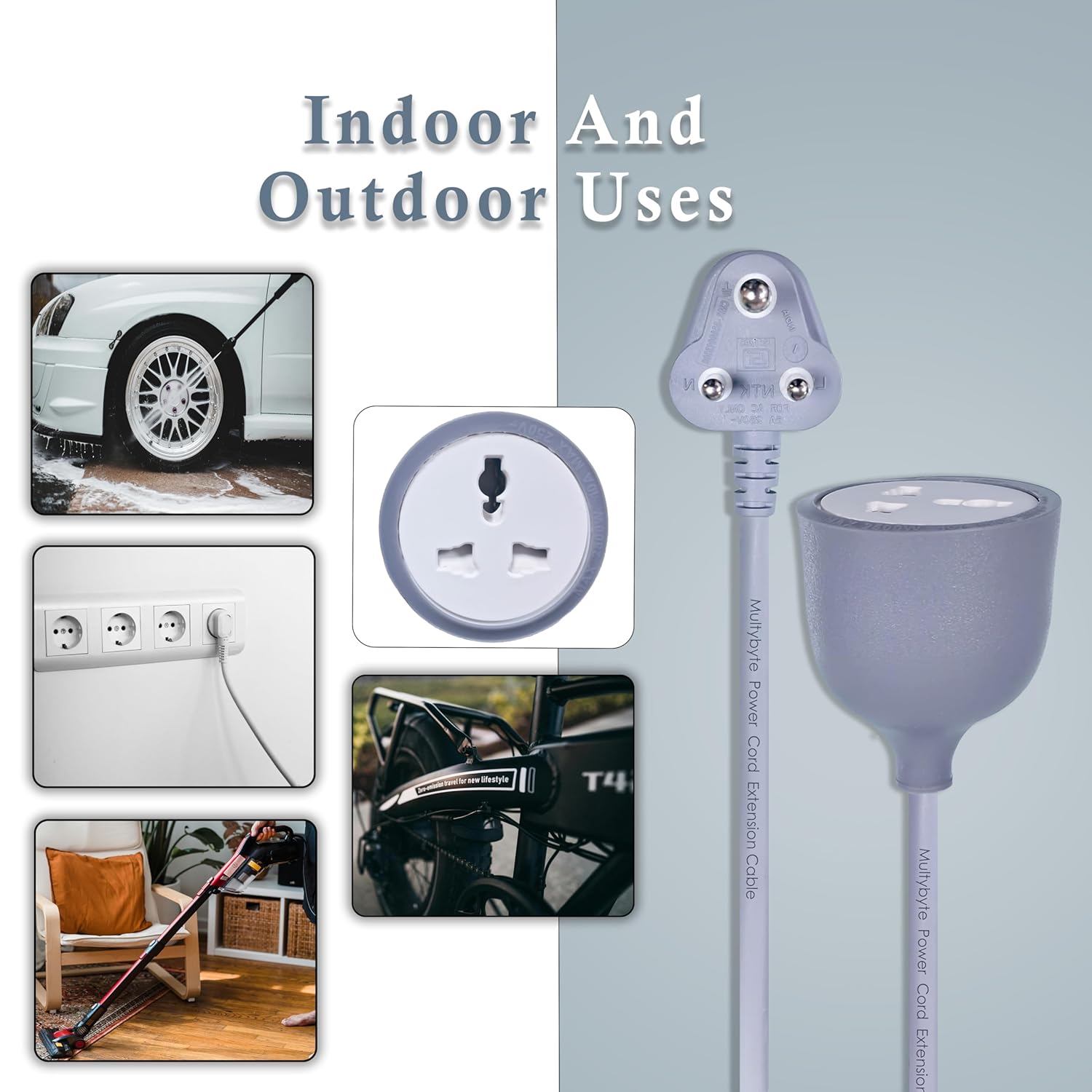Power Cord Extension Cable (Male to Female) with Heavy Duty Long Wire Cord, Single Outlet Socket, 3 pins Extension Cord for Indoor Outdoor Use - Image 4