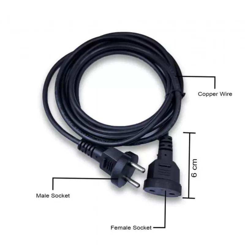 Power Extension Cord Wire, Male to Female 2 Pin Heavy Duty, Indoor and Outdoor, Electrical Extender Power Cable for appliances, Electronics, and Power Tools