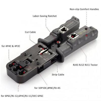 RJ45 Crimping Tool, Network Crimper Tool for 8P 6P 4P RJ-4, RJ-12 RJ-11 RJ-9 RJ-12 DEC | 6P6C Modular Plugs,Cat6 Cat5 Cat5e Stripping Cutting Crimping Network Cable Tester | All-in-One Crimp Pliers - Image 2