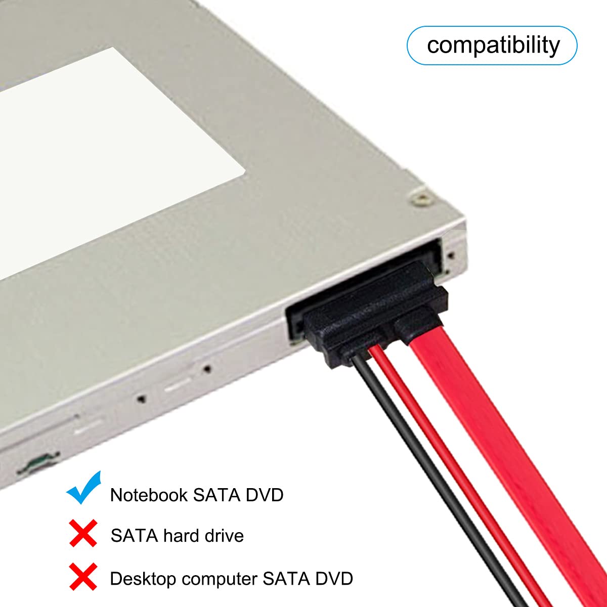 SATA 13pin Male to Slimline SATA 13pin 7+6 Female Extension Cable for SATA Slim DVD+/-RW Drive (30cm) - Image 3