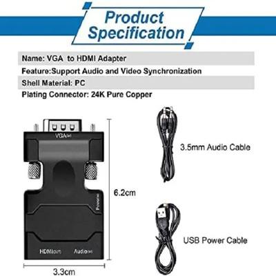VGA (M) To HDMI (F) Converter With Audio for PC, Monitor HDTV Laptop, Projector - Image 2