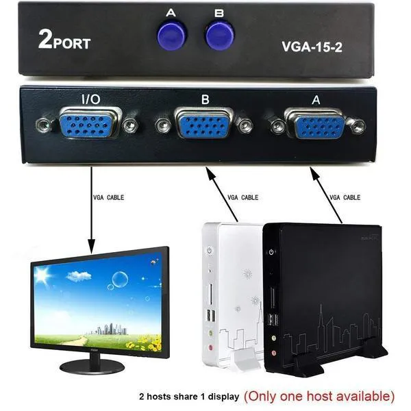 VGA Video Switch with Button for PS4, PC, TV, Projector, Monitor - Image 3