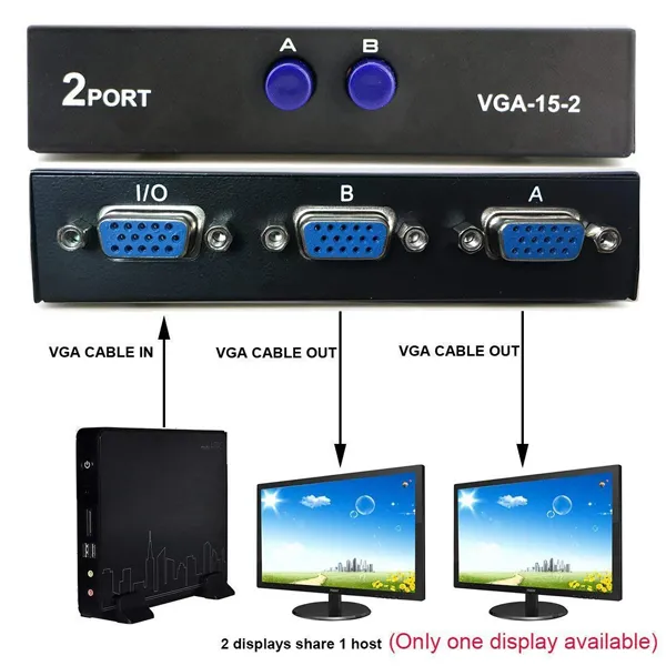 VGA Video Switch with Button for PS4, PC, TV, Projector, Monitor - Image 2