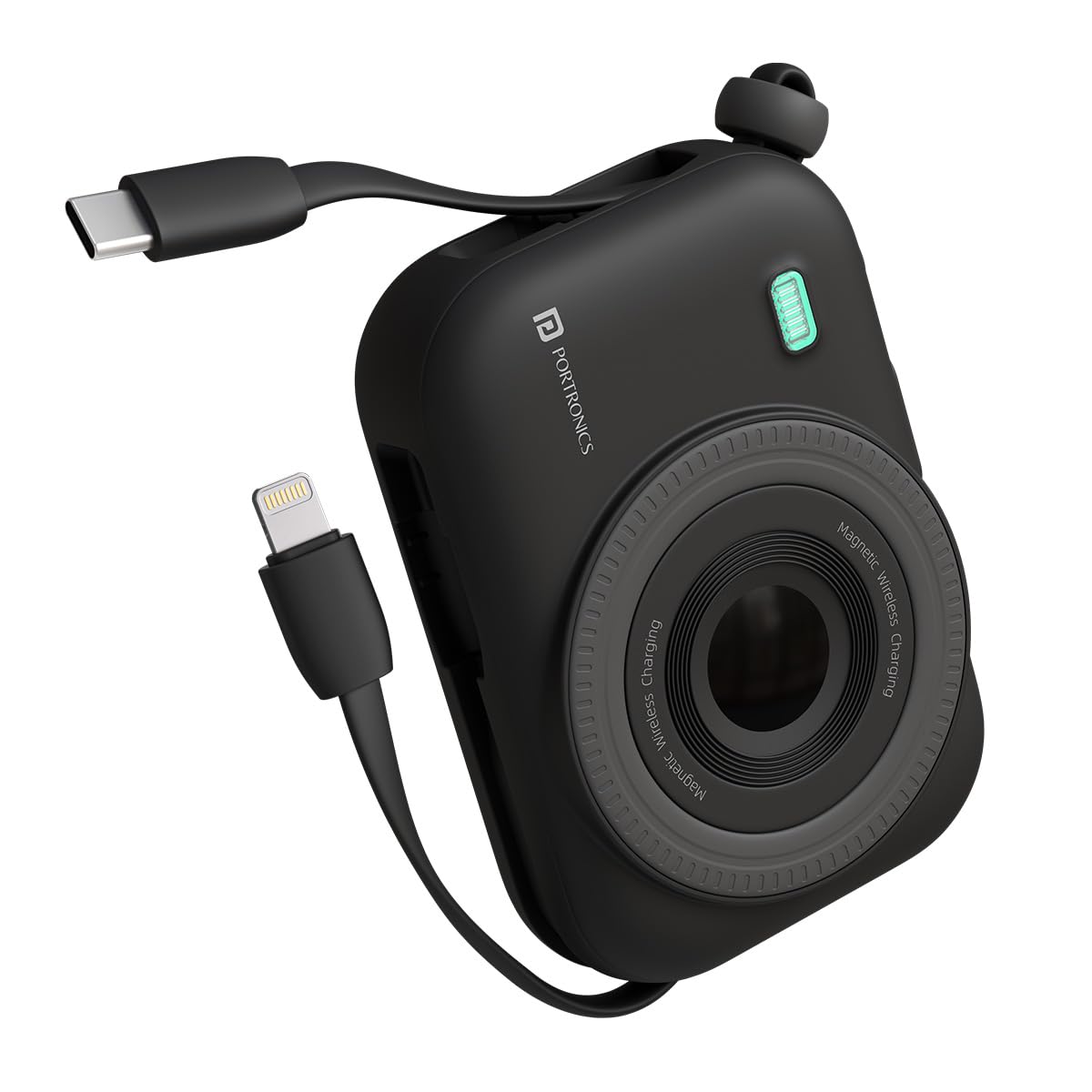 Portronics Power Shutter 15W Wireless Magnetic Power Bank, 22.5W PD, Type-C & 8-Pin Cable, LED Display