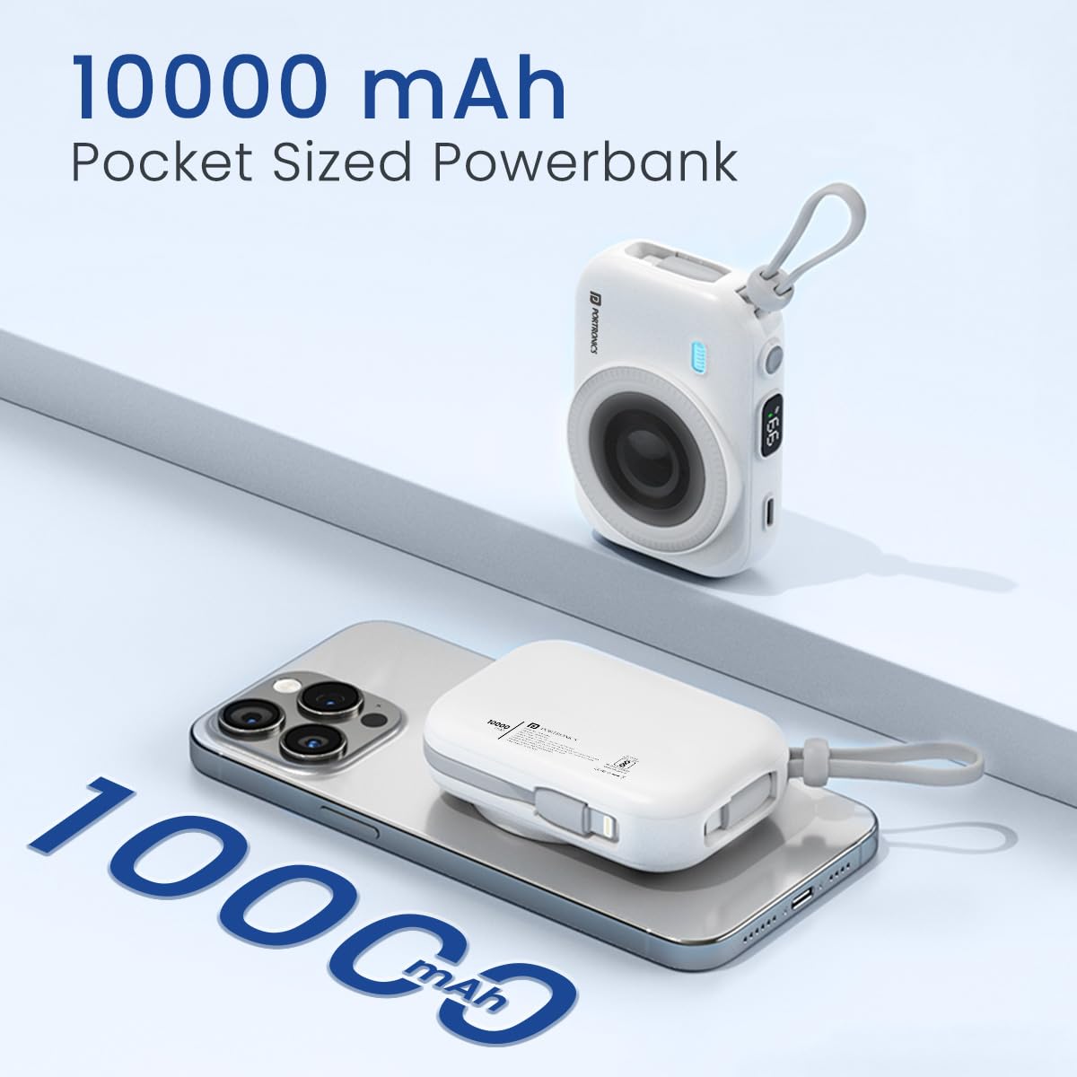 Portronics Power Shutter 15W Wireless Magnetic Power Bank, 22.5W PD, Type-C & 8-Pin Cable, LED Display - Image 5