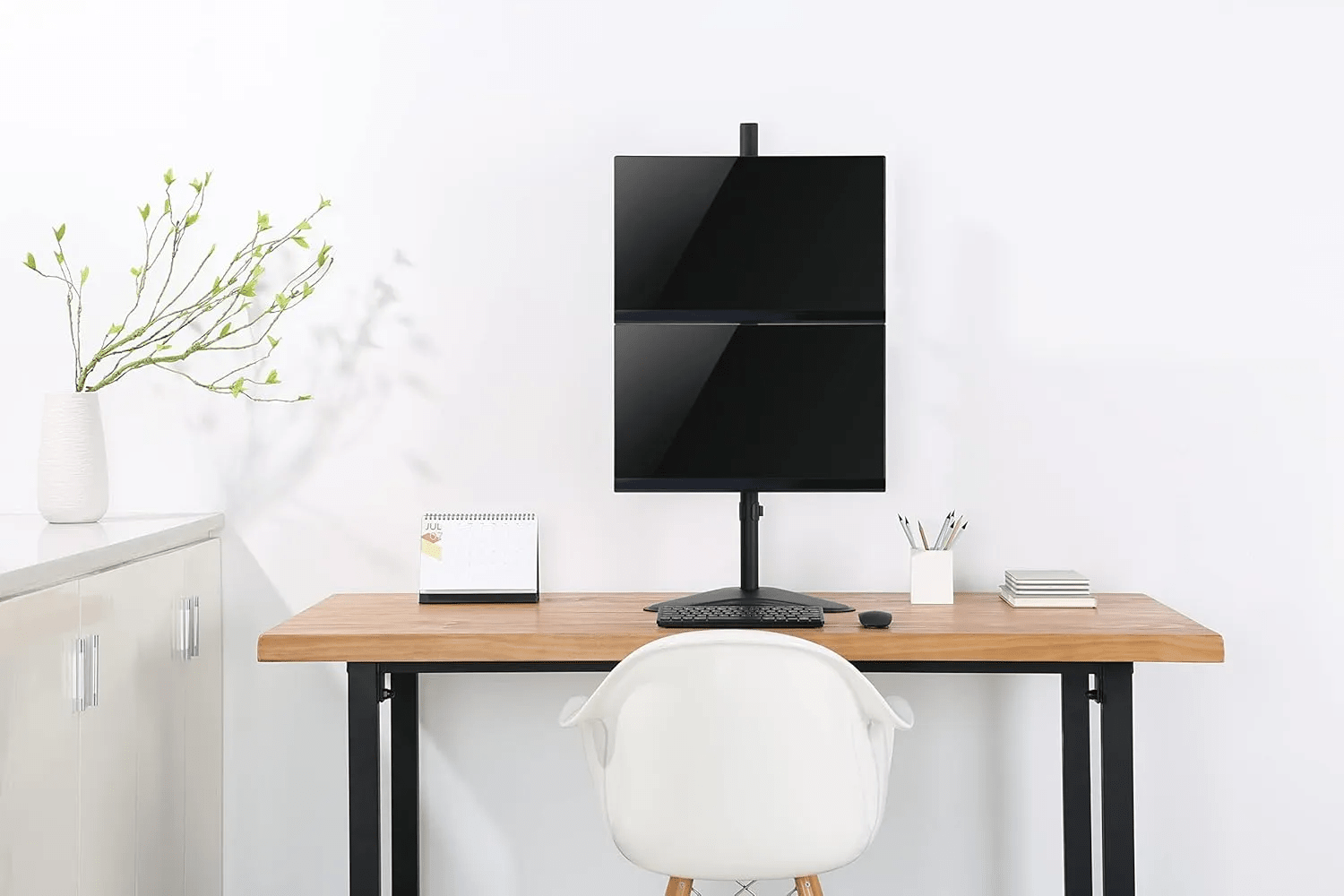 LED Dual Monitor Desk Stand – 13''(33.02cm) –32''(81.28cm) Screen Support with Adjustable Arms & Straight Base for Ergonomic Viewing - Image 6