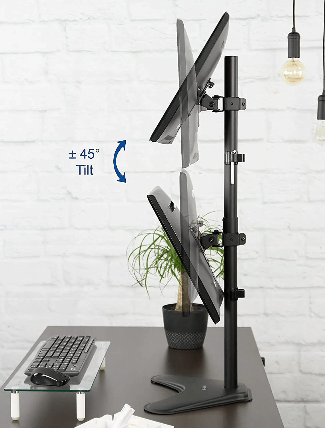 LED Dual Monitor Desk Stand – 13''(33.02cm) –32''(81.28cm) Screen Support with Adjustable Arms & Straight Base for Ergonomic Viewing - Image 3