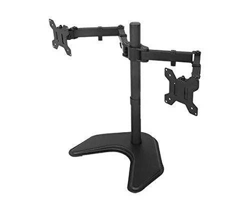 Dual Screen Monitor Stand – Free Standing Horizontal Base Mount for Two 27'' (68.58cm) Displays | Adjustable Arms & Cable Management